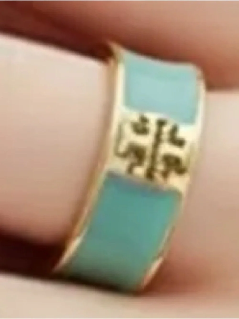 Tory Burch Gold Tone Ring with Tiffany Blue Enamel